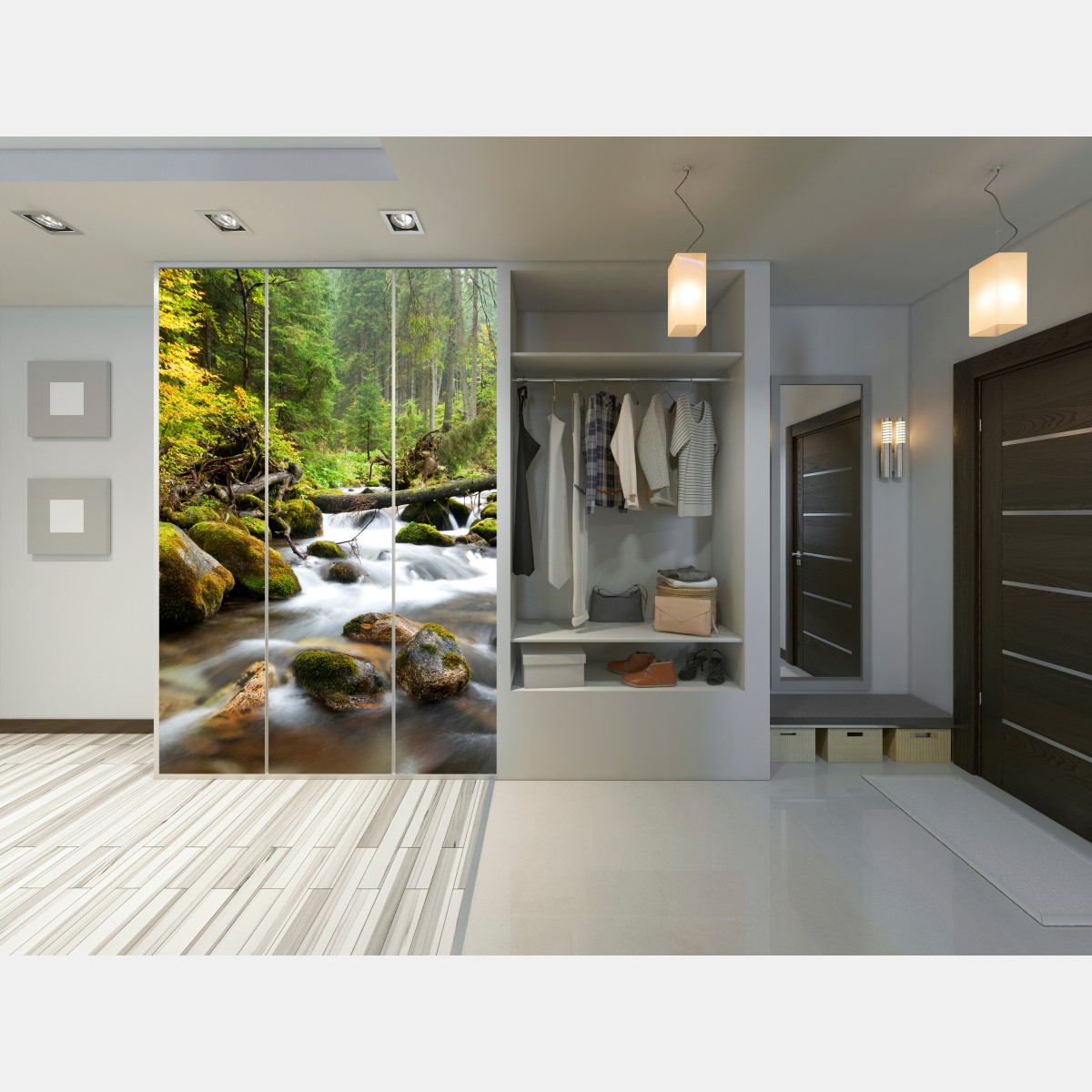 Naklejka na szafę porośnięty mchem strumień leśny – Wallissimo® Naklejka na szafę porośnięty mchem strumień leśny – Wallissimo®