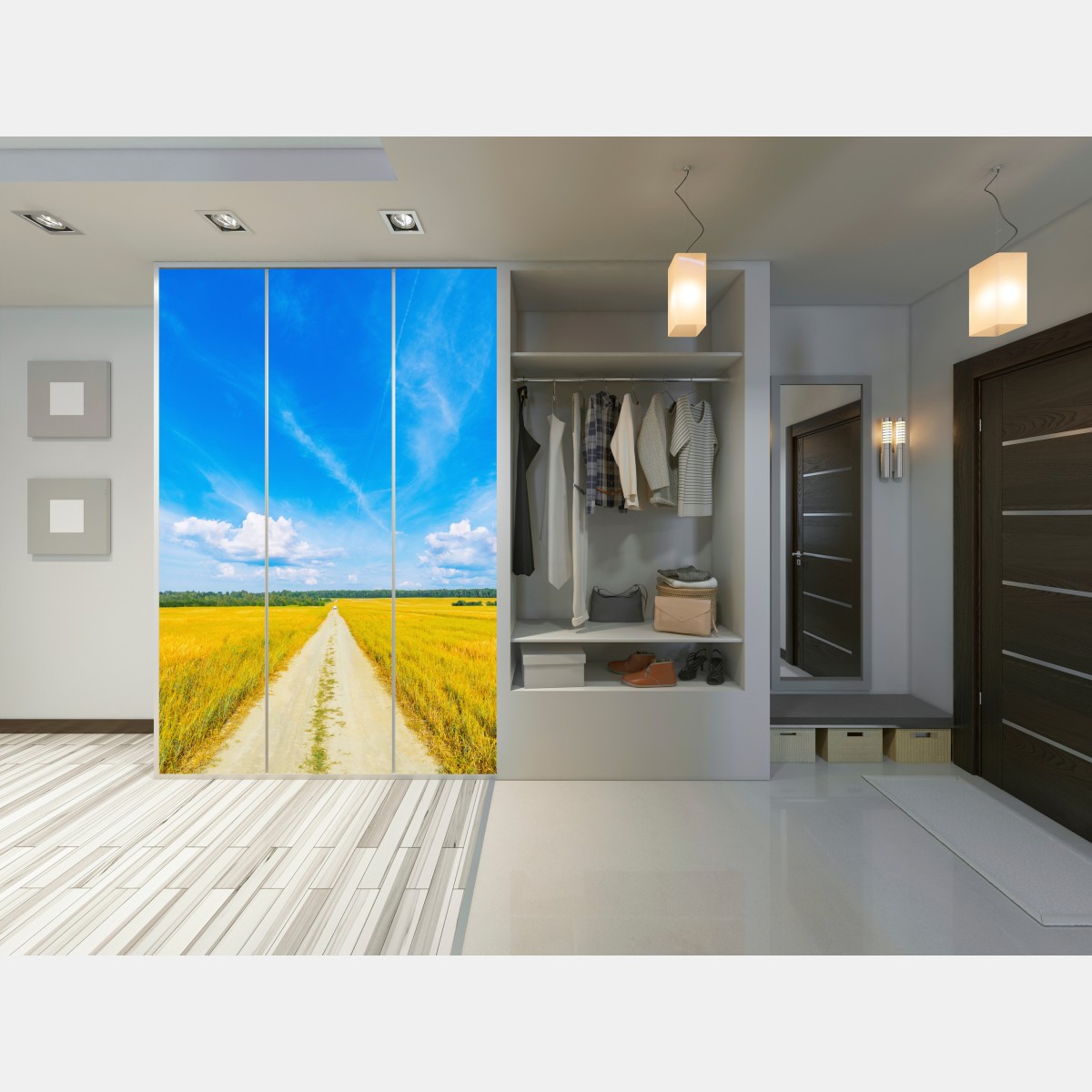 Naklejka na szafę złote pole pod szerokim błękitnym niebem – Wallissimo® Naklejka na szafę złote pole pod szerokim błękitnym niebem – Wallissimo®