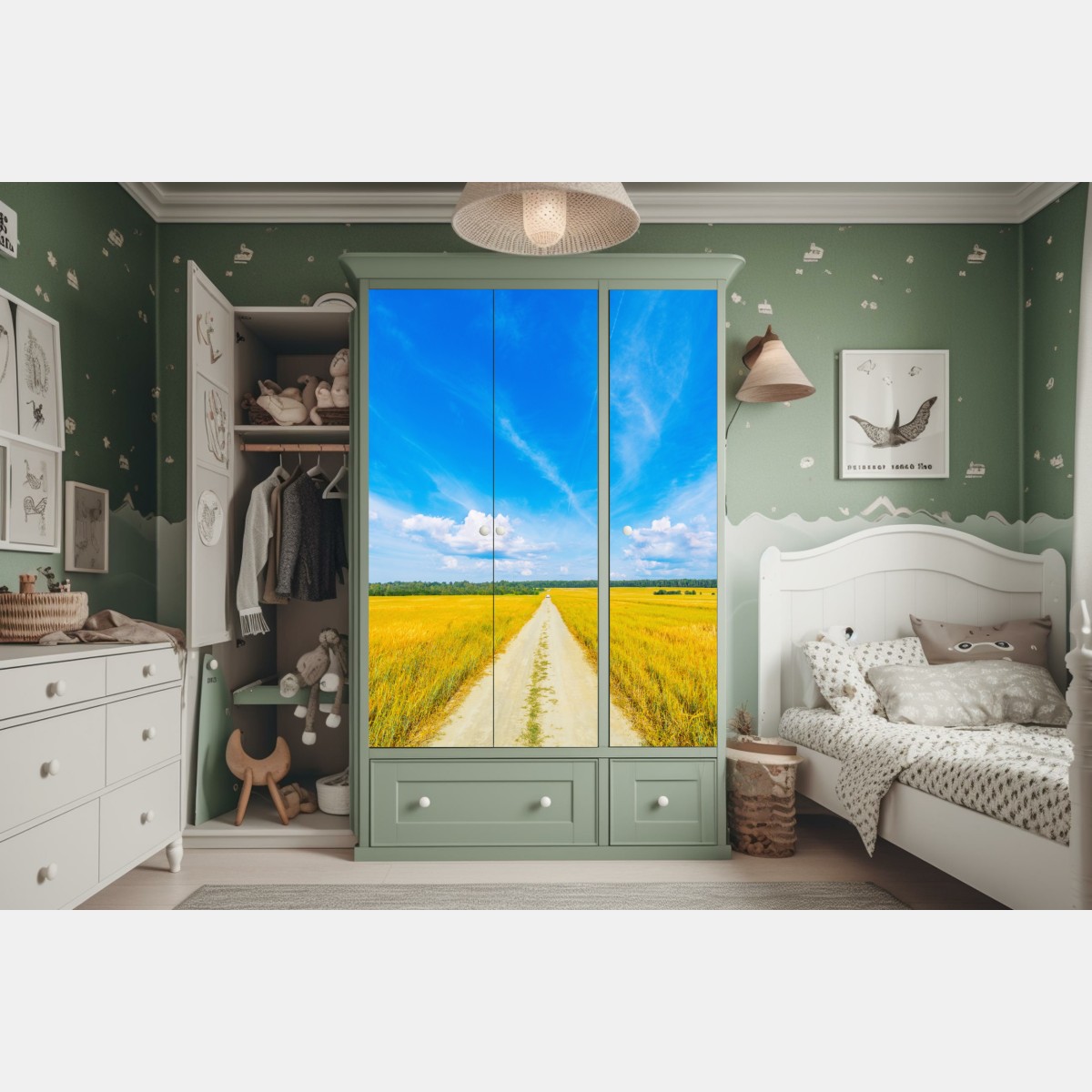 Naklejka na szafę złote pole pod szerokim błękitnym niebem – Wallissimo® Naklejka na szafę złote pole pod szerokim błękitnym niebem – Wallissimo®