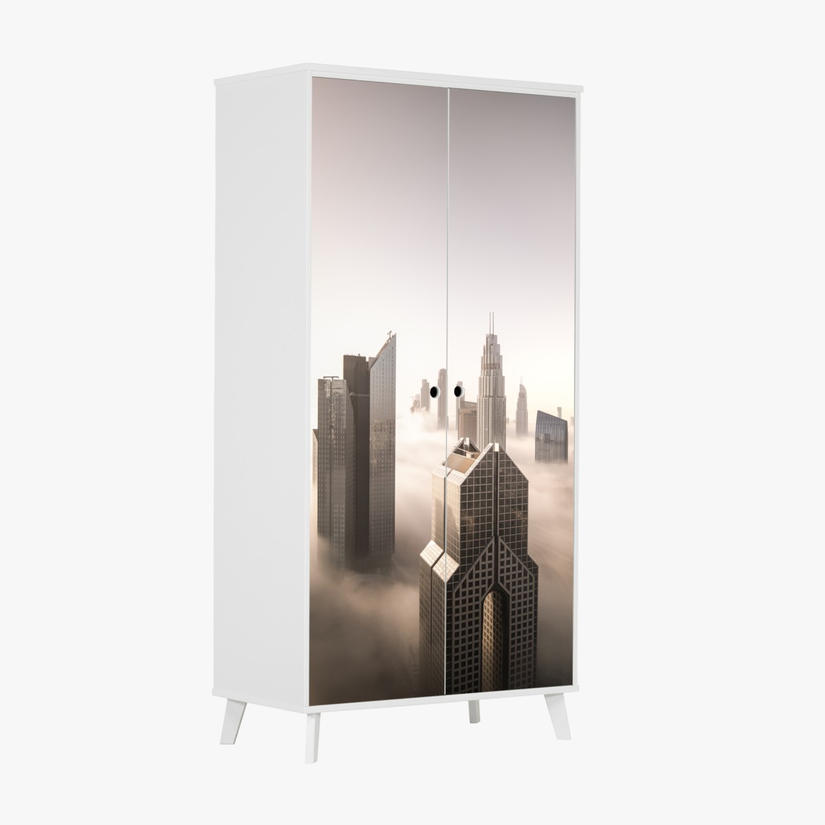 Wardrobe sticker foggy Dubai downtown skyline above the clouds