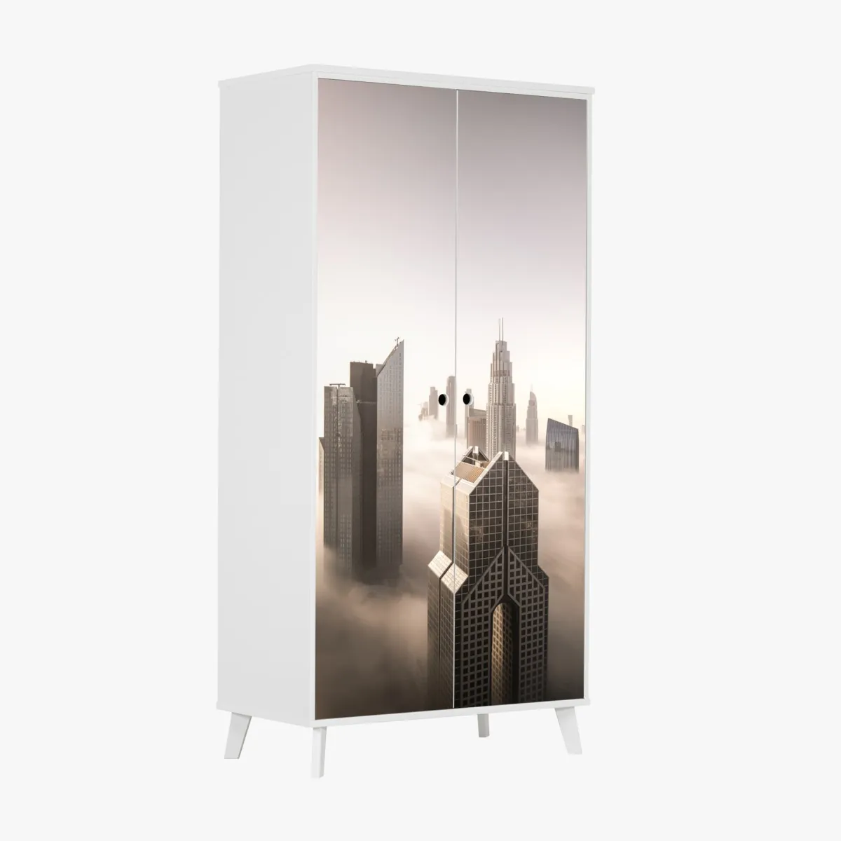 Naklejka na szafę mglista panorama Dubaju nad chmurami – Wallissimo® Naklejka na szafę mglista panorama Dubaju nad chmurami – Wallissimo®