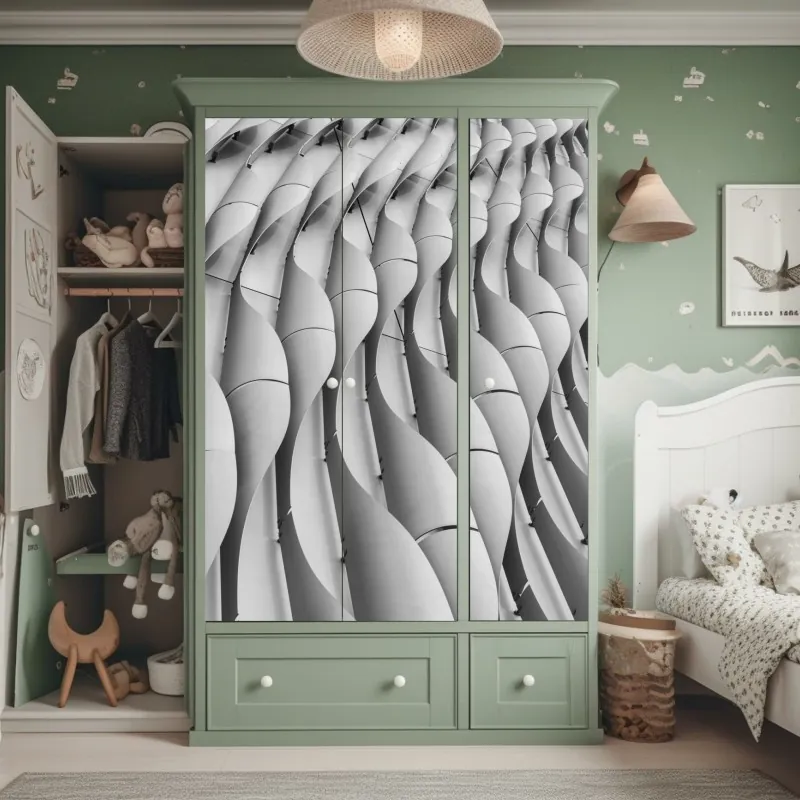 Naklejka na szafę pastelowy wzór liści miłorzębu ze złotymi akcentami – Wallissimo®