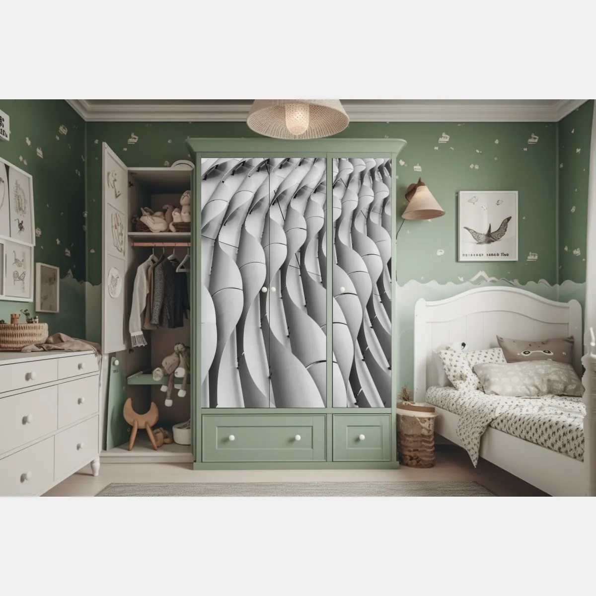 Naklejka na szafę falisty wzór architektoniczny w odcieniach szarości – Wallissimo® Naklejka na szafę falisty wzór architektoniczny w odcieniach szarości – Wallissimo®