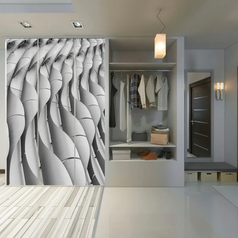 Naklejka na szafę falisty wzór architektoniczny w odcieniach szarości – Wallissimo® Naklejka na szafę falisty wzór architektoniczny w odcieniach szarości – Wallissimo®
