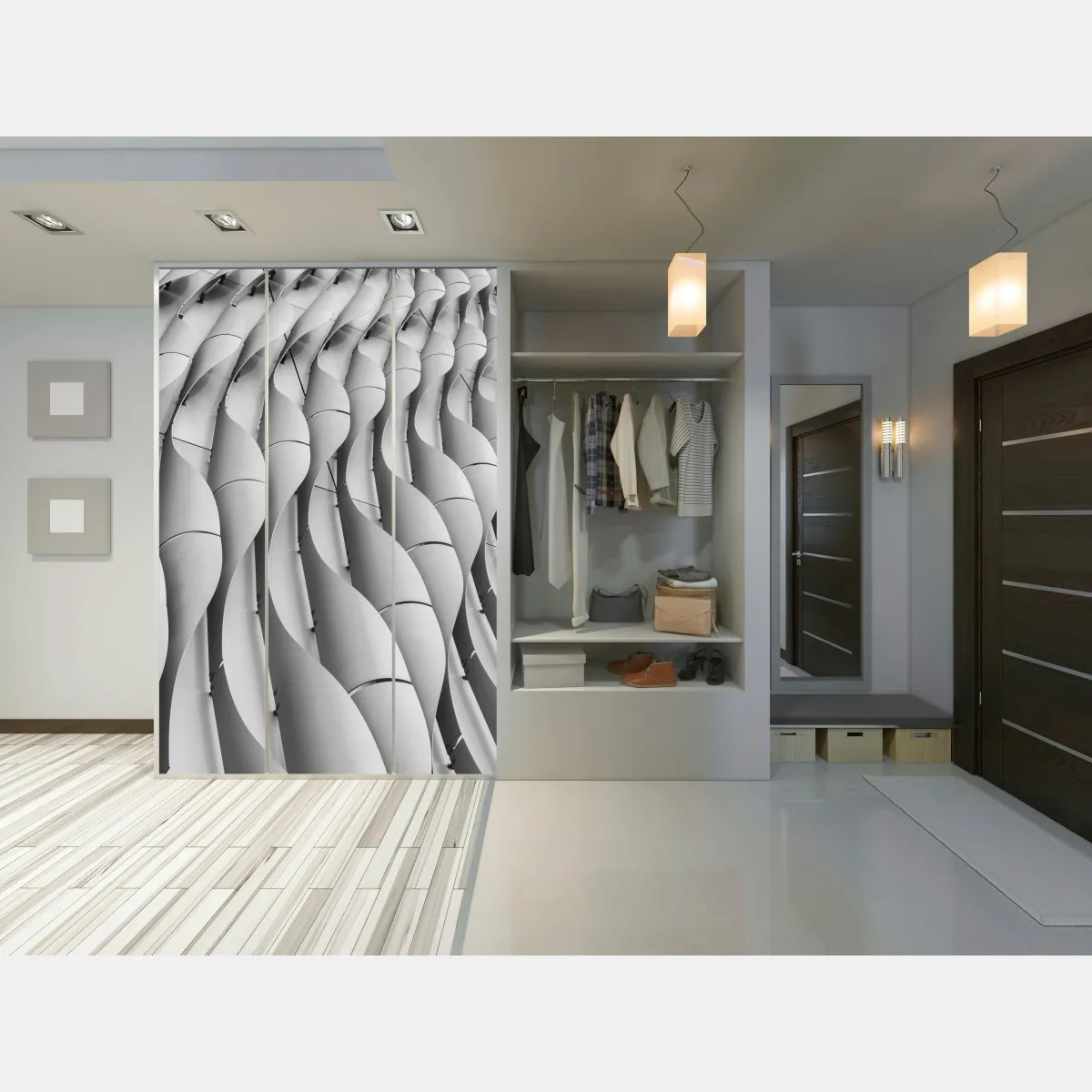 Naklejka na szafę falisty wzór architektoniczny w odcieniach szarości – Wallissimo® Naklejka na szafę falisty wzór architektoniczny w odcieniach szarości – Wallissimo®