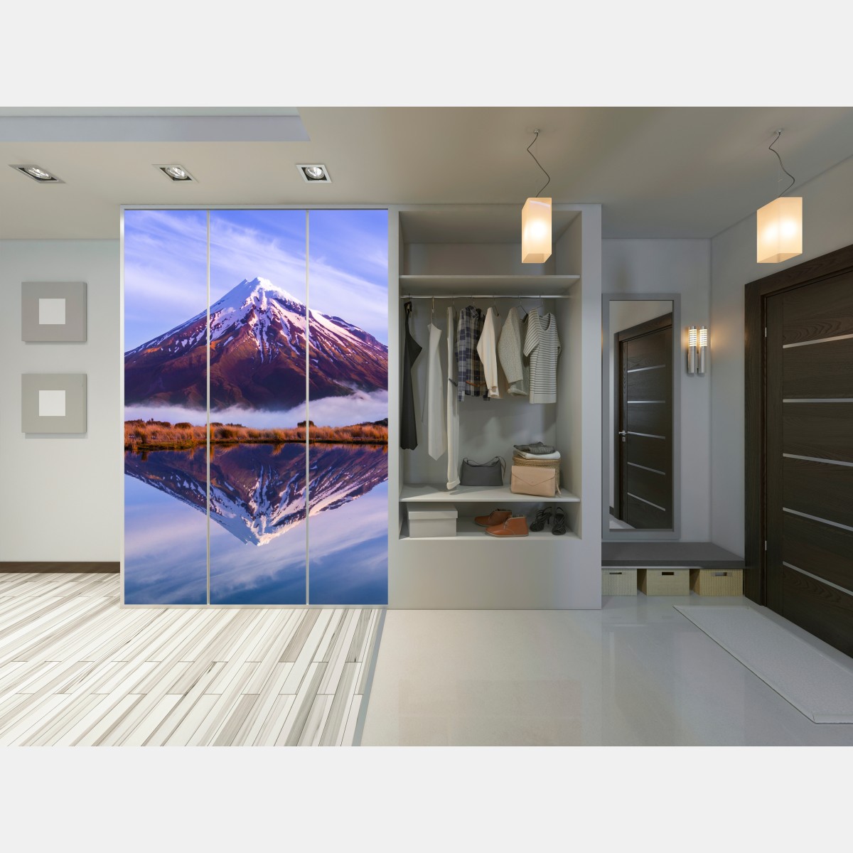 Naklejka na szafę majestatyczne odbicie góry o wschodzie słońca – Wallissimo® Naklejka na szafę majestatyczne odbicie góry o wschodzie słońca – Wallissimo®