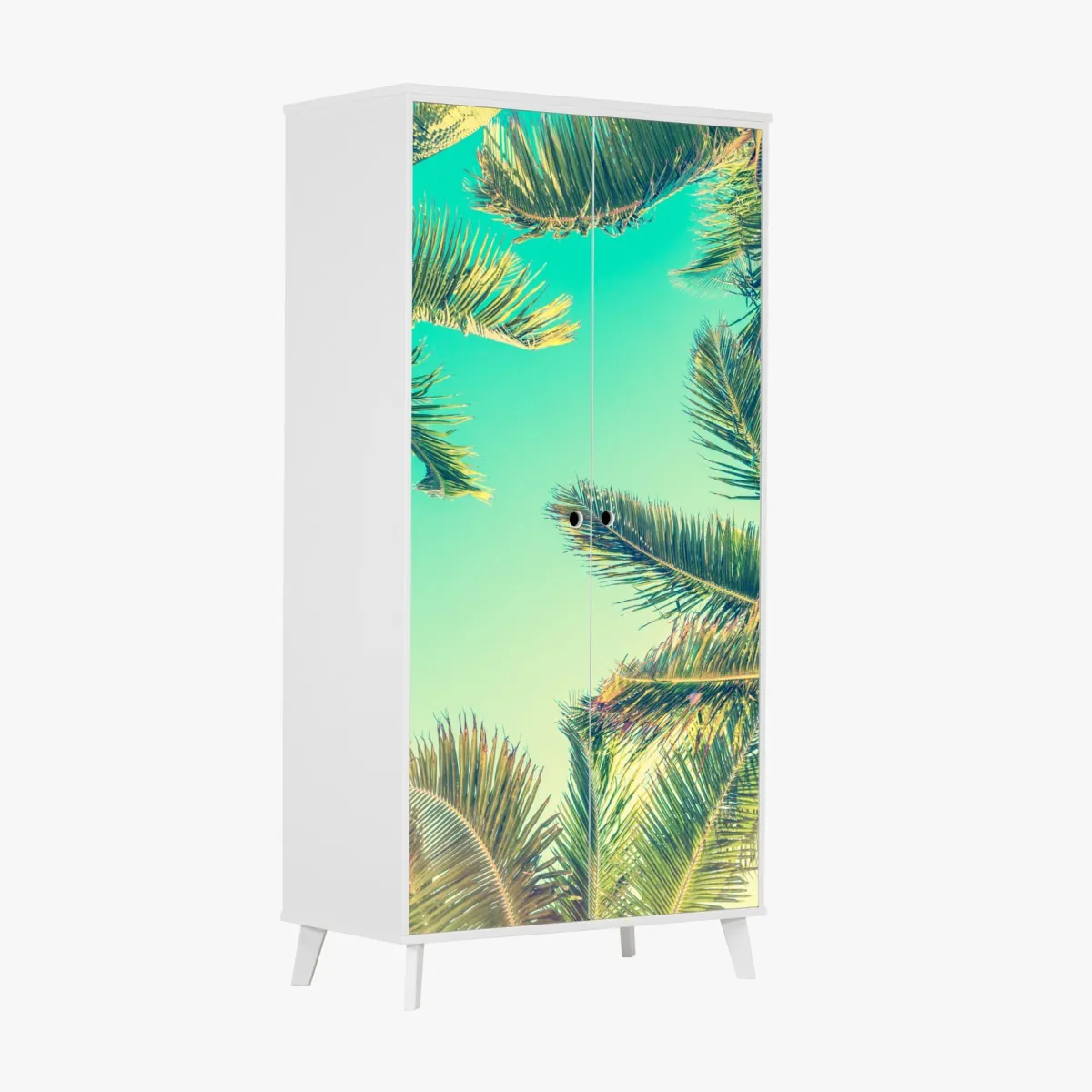 Naklejka na szafę vintage turkusowy baldachim palm – Wallissimo® Naklejka na szafę vintage turkusowy baldachim palm – Wallissimo®