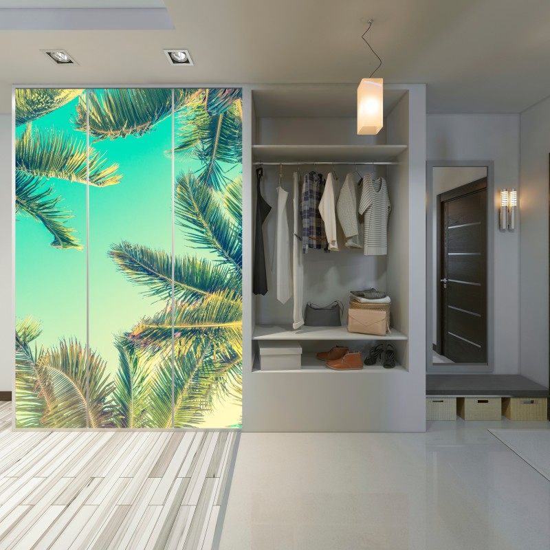 Naklejka na szafę vintage turkusowy baldachim palm – Wallissimo® Naklejka na szafę vintage turkusowy baldachim palm – Wallissimo®