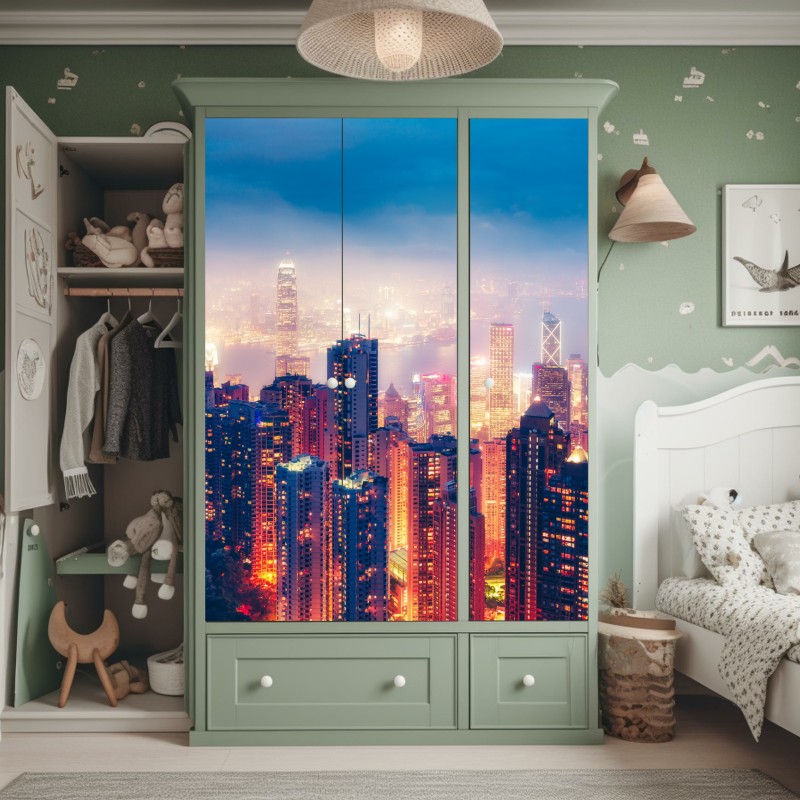 Naklejka na szafę Hongkong nocna panorama z Victoria Peak – Wallissimo® Naklejka na szafę Hongkong nocna panorama z Victoria Peak – Wallissimo®