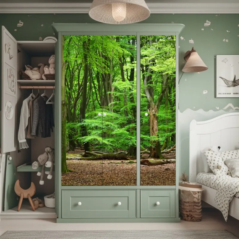 Naklejka na szafę słoneczna uliczka grecka z bugenwillą – Wallissimo®