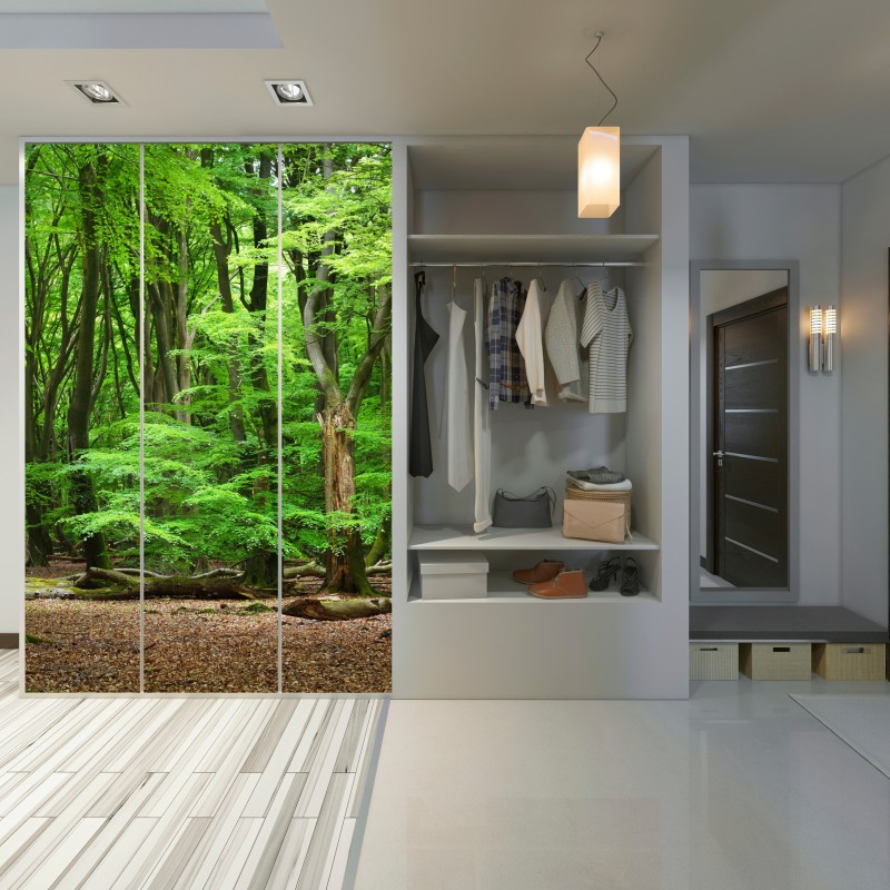 Naklejka na szafę spokojna zielona korona lasu – Wallissimo® Naklejka na szafę spokojna zielona korona lasu – Wallissimo®