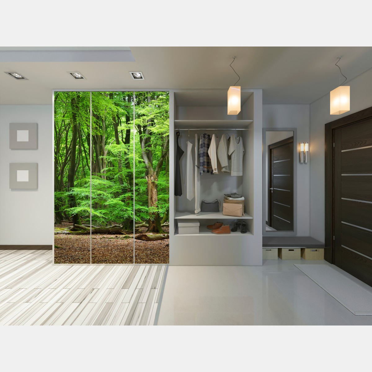 Naklejka na szafę spokojna zielona korona lasu – Wallissimo® Naklejka na szafę spokojna zielona korona lasu – Wallissimo®