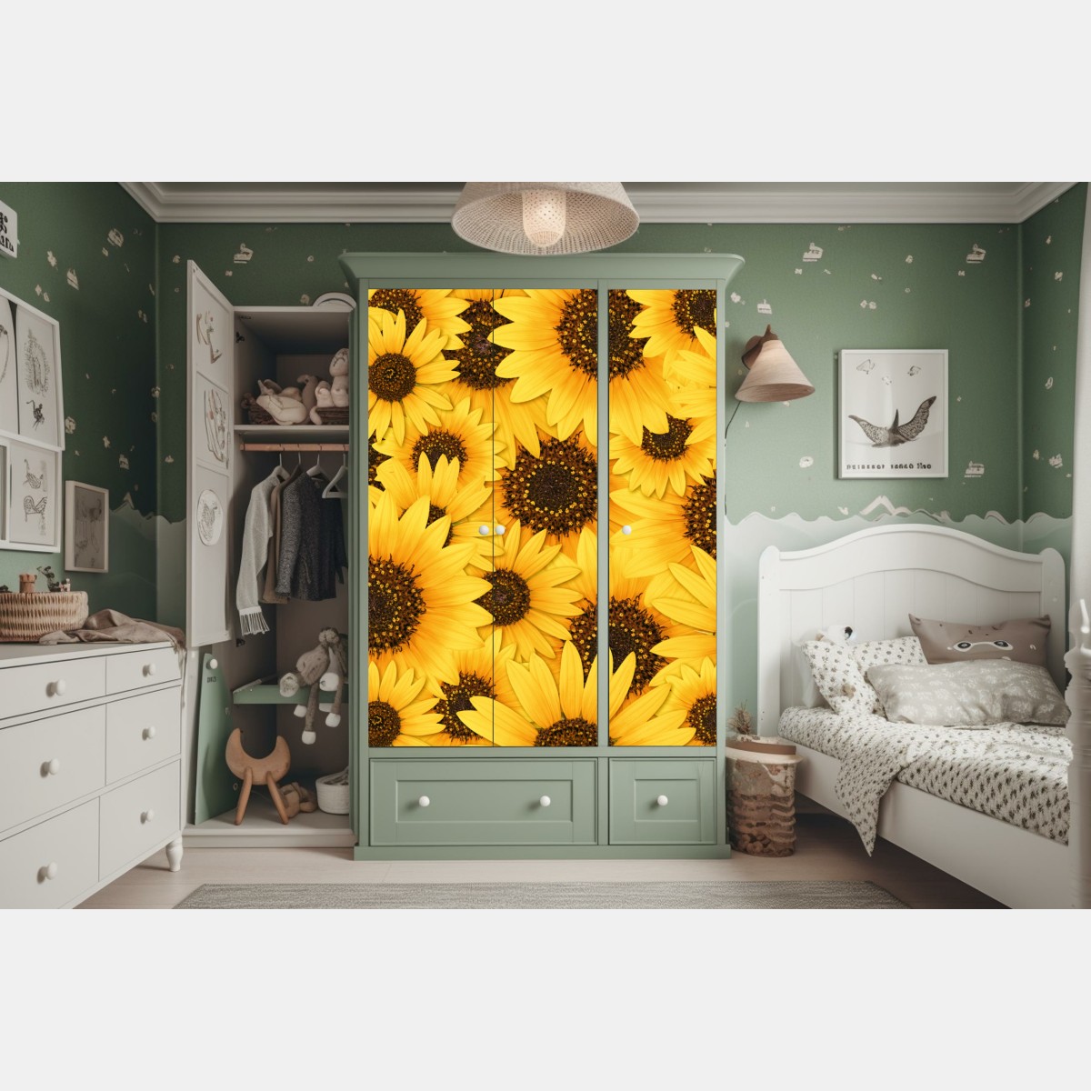 Naklejka na szafę złote słoneczniki – Wallissimo® Naklejka na szafę złote słoneczniki – Wallissimo®