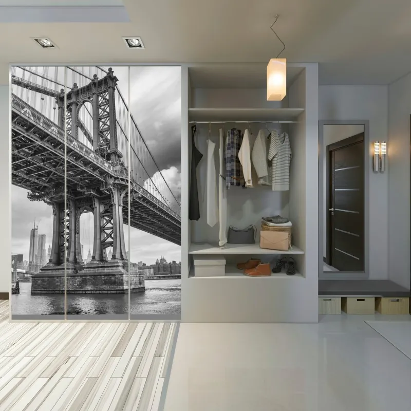 Naklejka na szafę pastelowy wzór liści miłorzębu ze złotymi akcentami – Wallissimo®