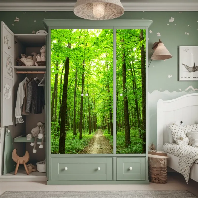 Naklejka na szafę turkusowo-musztardowy botaniczny wzór – Wallissimo®