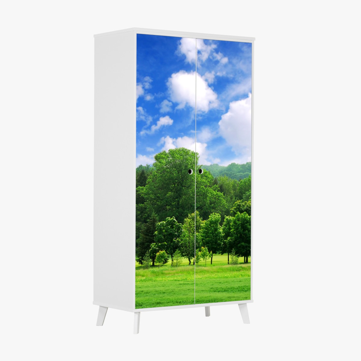 Wardrobe sticker summer green forest under blue sky
