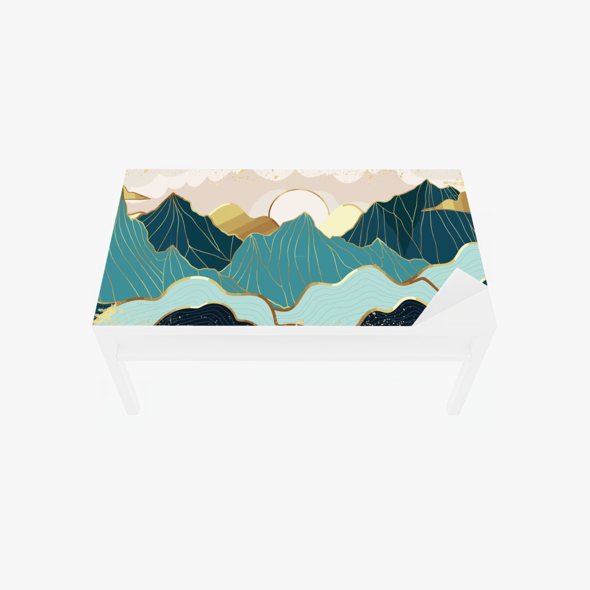 Table & desk veneer turquoise mountain sunrise with gold accents