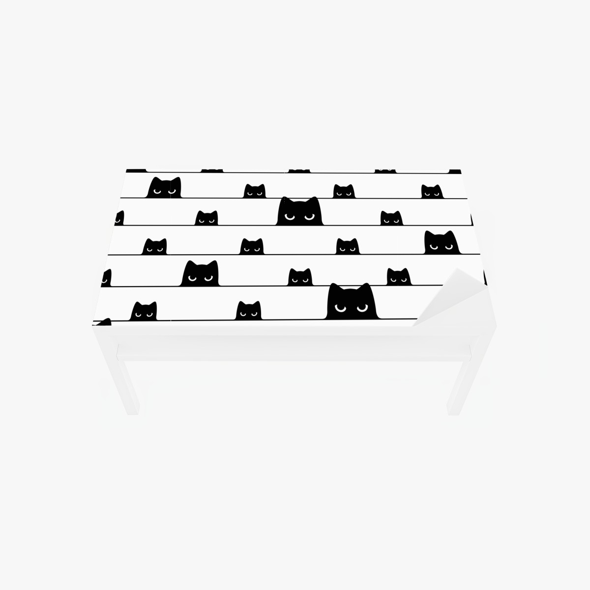 Table & desk veneer playful peeking cats on a striped background