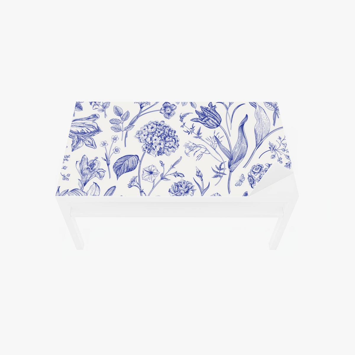 Table & desk veneer classic blue toile floral pattern