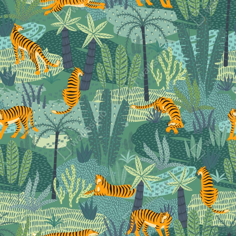 Naklejka na biurko i stół tygrysy w tropikalnej dżungli – Wallissimo® Naklejka na biurko i stół tygrysy w tropikalnej dżungli – Wallissimo®