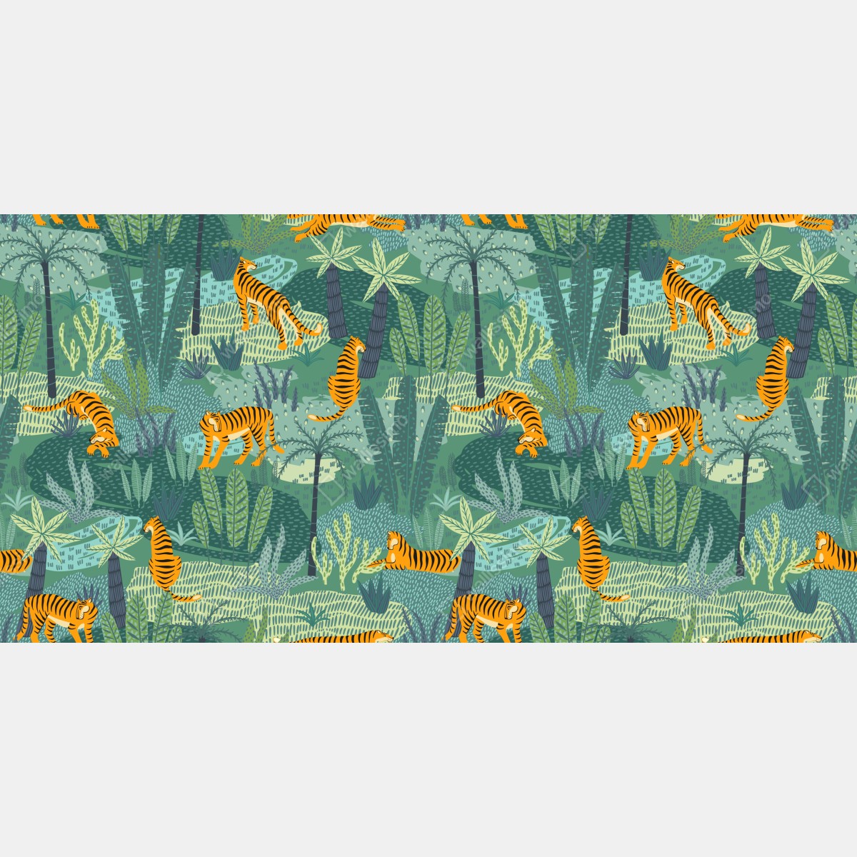 Naklejka na biurko i stół tygrysy w tropikalnej dżungli – Wallissimo® Naklejka na biurko i stół tygrysy w tropikalnej dżungli – Wallissimo®