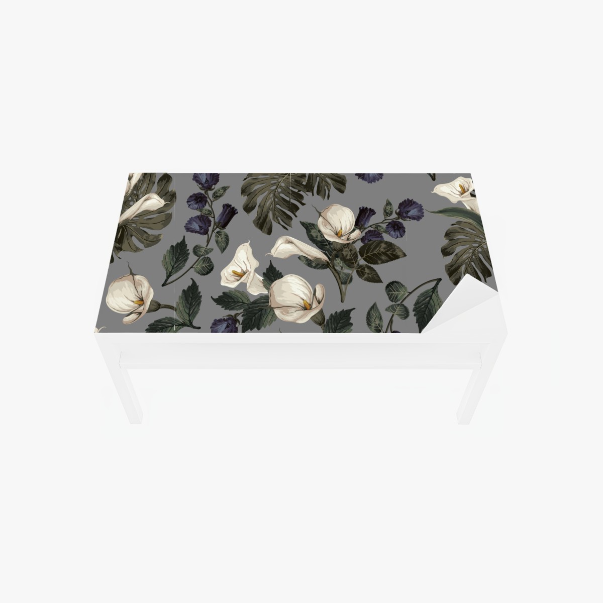 Table & desk veneer vintage calla lily floral pattern on gray