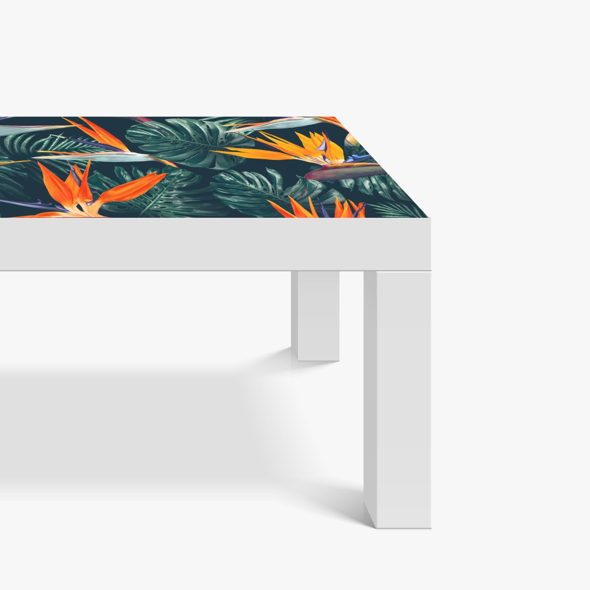 Naklejka na biurko i stół egzotyczny motyw rajskich ptaków i liści monstery – Wallissimo® Naklejka na biurko i stół egzotyczny motyw rajskich ptaków i liści monstery – Wallissimo®