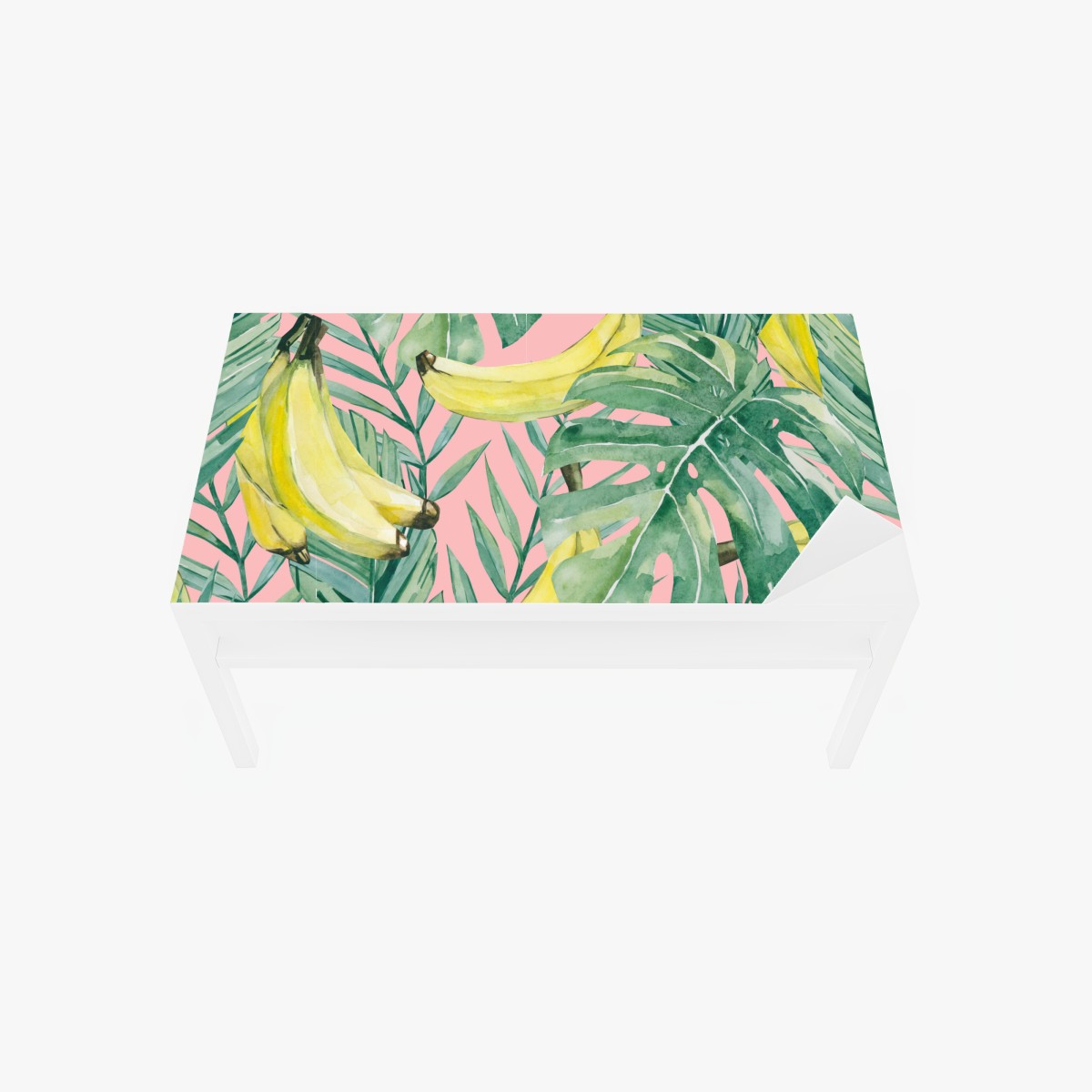 Table & desk veneer watercolor banana leaves pattern on pink