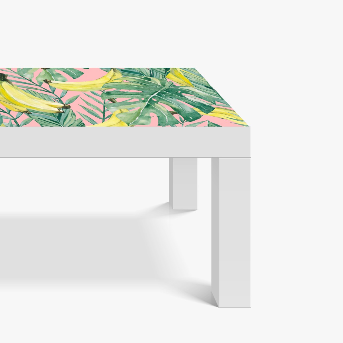 Naklejka na biurko i stół akwarelowy wzór z bananami i liśćmi na różowym tle – Wallissimo® Naklejka na biurko i stół akwarelowy wzór z bananami i liśćmi na różowym tle – Wallissimo®