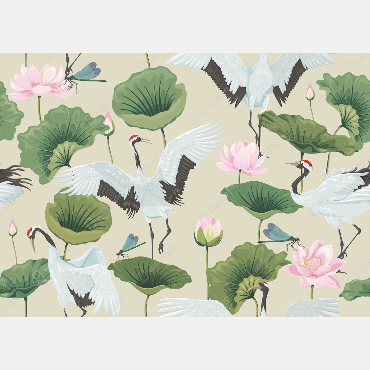 Naklejka na biurko i stół elegancki wzór z żurawiami i lotosami – Wallissimo® Naklejka na biurko i stół elegancki wzór z żurawiami i lotosami – Wallissimo®