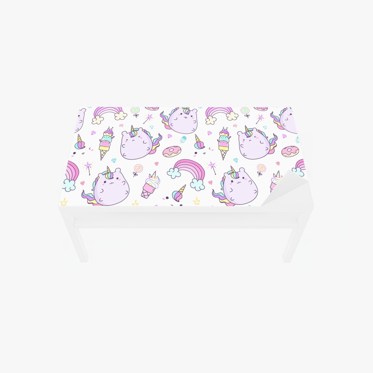 Table & desk veneer playful pastel unicorn cat pattern