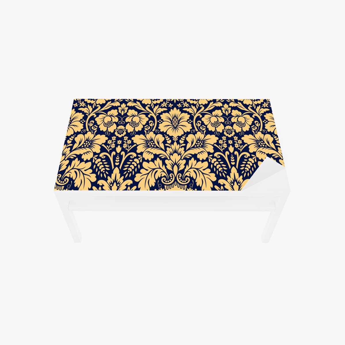 Table & desk veneer navy and beige damask floral pattern