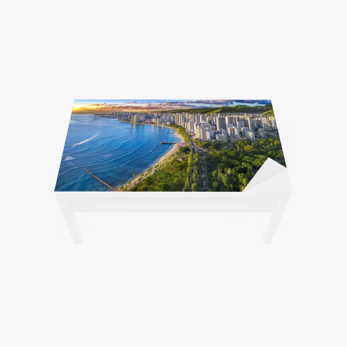 Table & desk veneer coastal city skyline at sunset