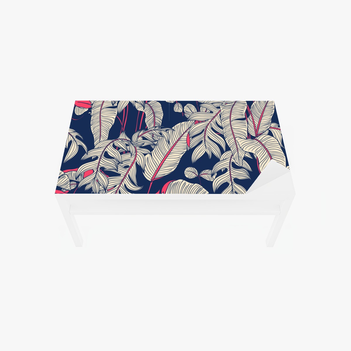 Table & desk veneer navy tropical leaves pattern