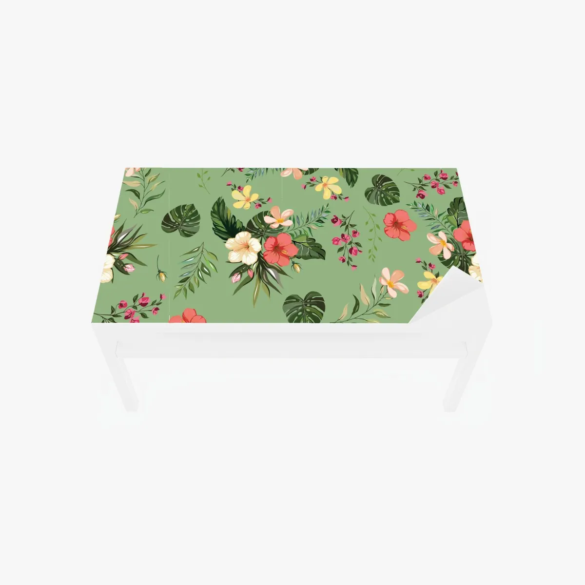 Naklejka na biurko i stół zielony tropikalny wzór hibiskusa – Wallissimo® Naklejka na biurko i stół zielony tropikalny wzór hibiskusa – Wallissimo®