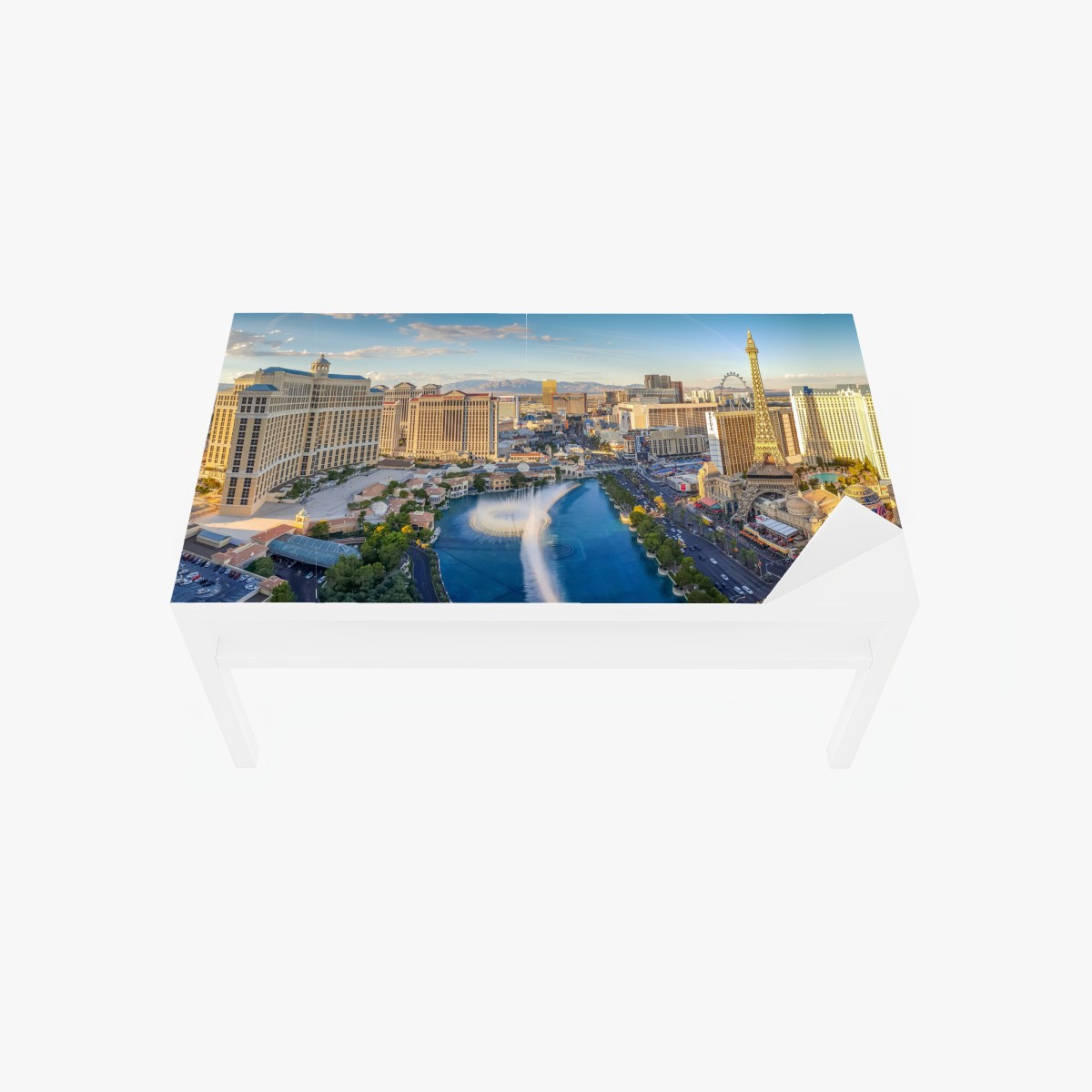Table & desk veneer Las Vegas skyline with Bellagio fountains and Eiffel Tower