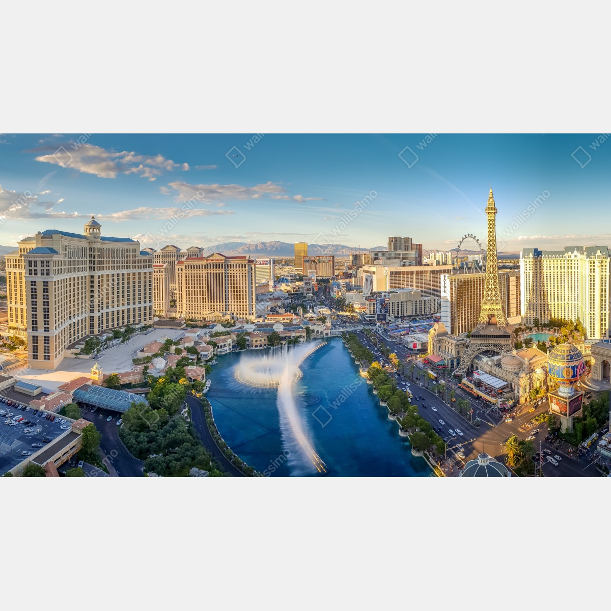 Naklejka na biurko i stół słoneczna panorama Las Vegas z tańczącymi fontannami i wieżą Eiffla – Wallissimo® Naklejka na biurko i stół słoneczna panorama Las Vegas z tańczącymi fontannami i wieżą Eiffla – Wallissimo®