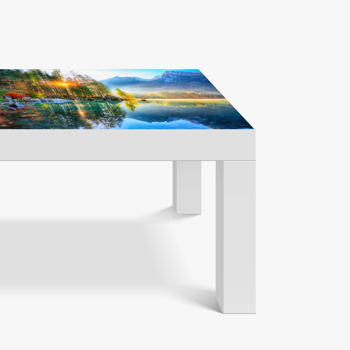 Naklejka na biurko i stół Hintersee jesienny wschód słońca nad turkusowym jeziorem – Wallissimo® Naklejka na biurko i stół Hintersee jesienny wschód słońca nad turkusowym jeziorem – Wallissimo®