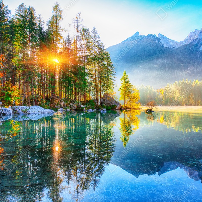 Naklejka na biurko i stół Hintersee jesienny wschód słońca nad turkusowym jeziorem – Wallissimo® Naklejka na biurko i stół Hintersee jesienny wschód słońca nad turkusowym jeziorem – Wallissimo®