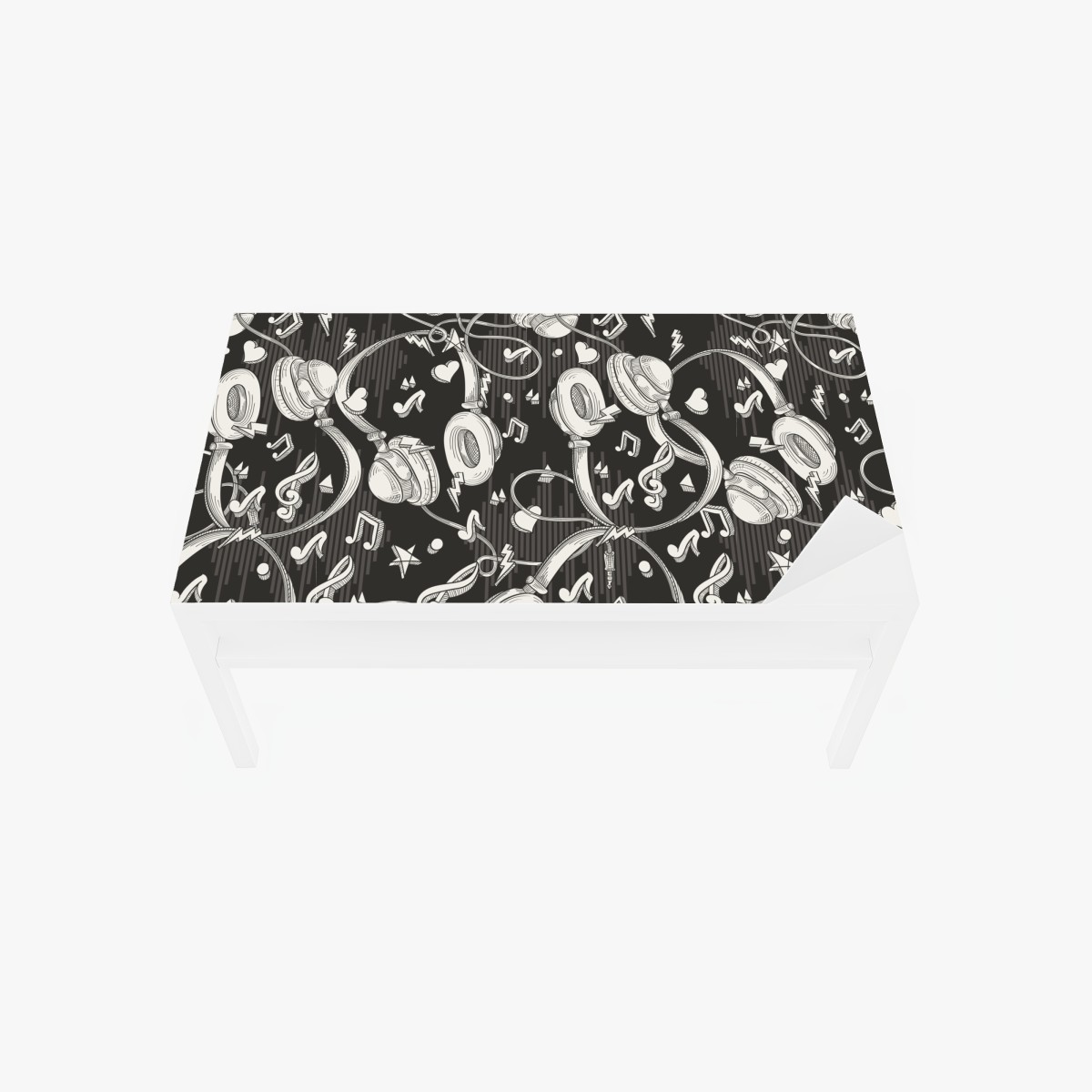 Table & desk veneer monochrome headphones and music notes pattern