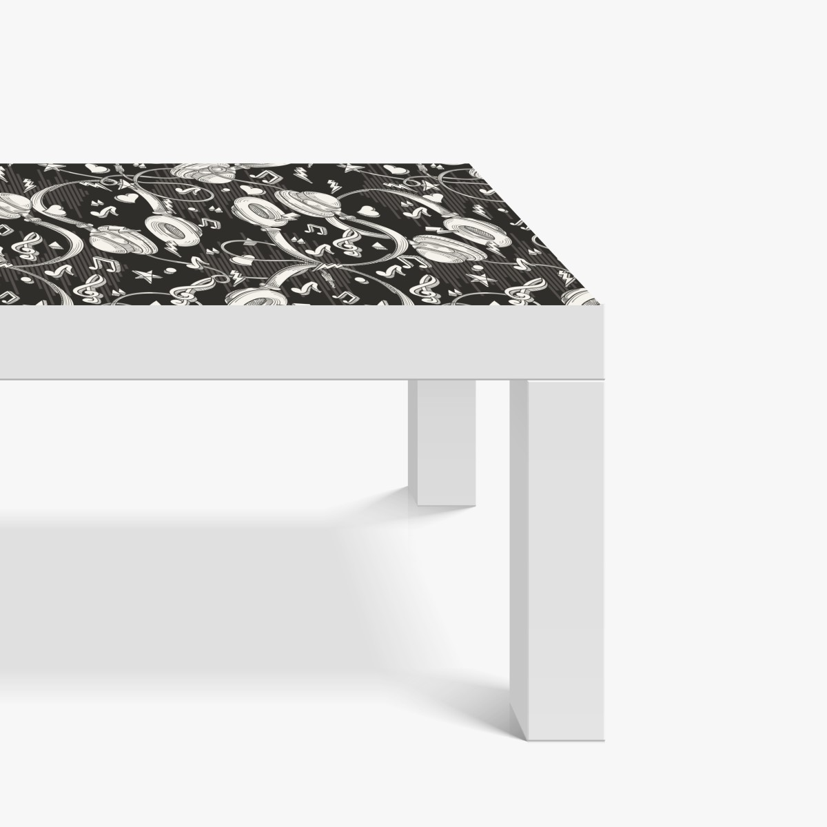 Naklejka na biurko i stół monochromatyczny wzór słuchawek i nut – Wallissimo® Naklejka na biurko i stół monochromatyczny wzór słuchawek i nut – Wallissimo®