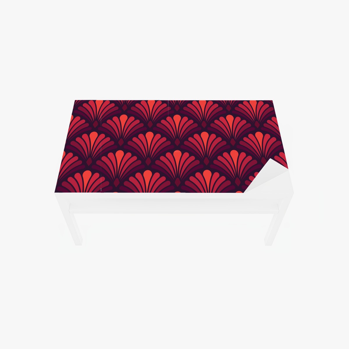 Table & desk veneer art deco fan pattern in coral and burgundy