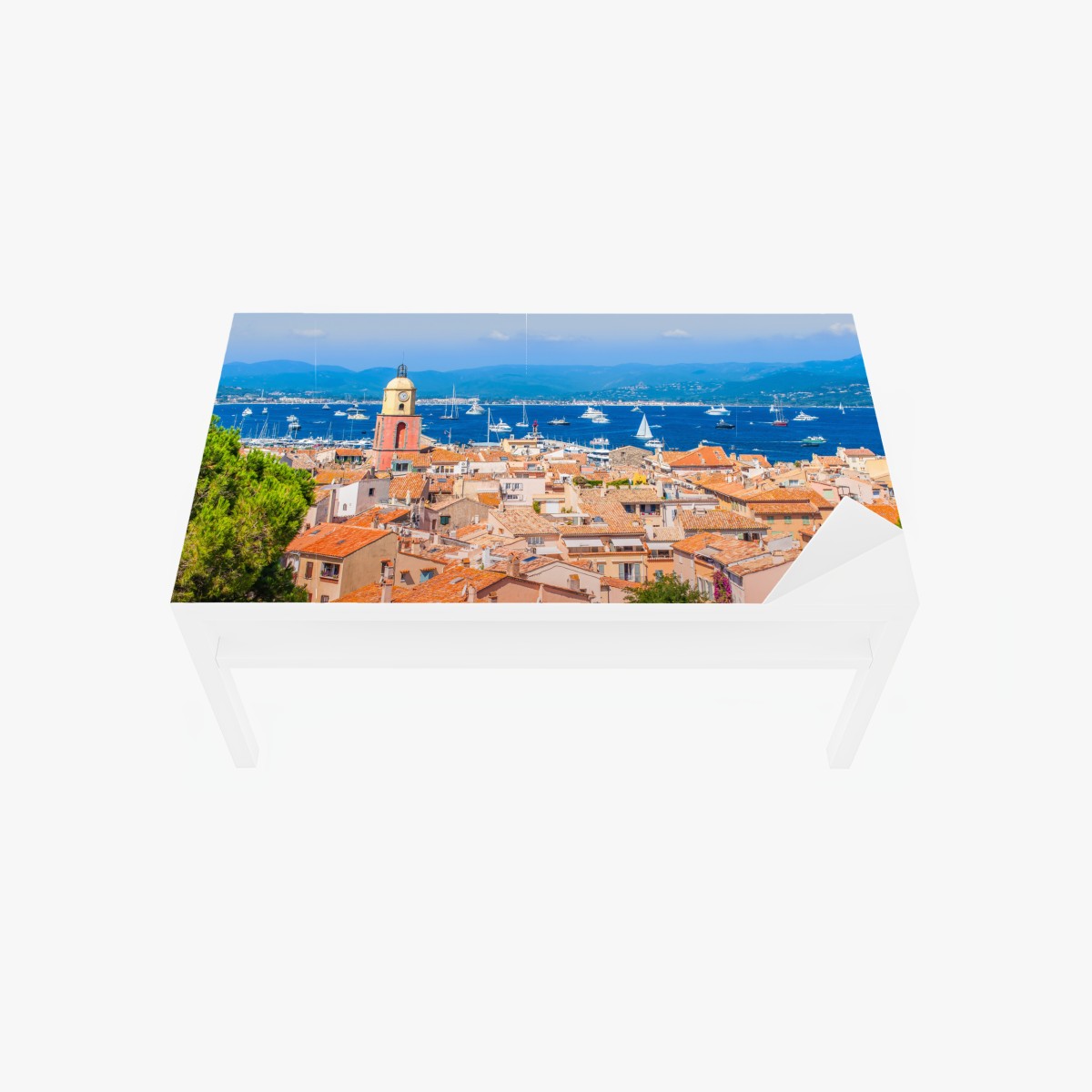 Table & desk veneer sunlit Mediterranean harbor panorama