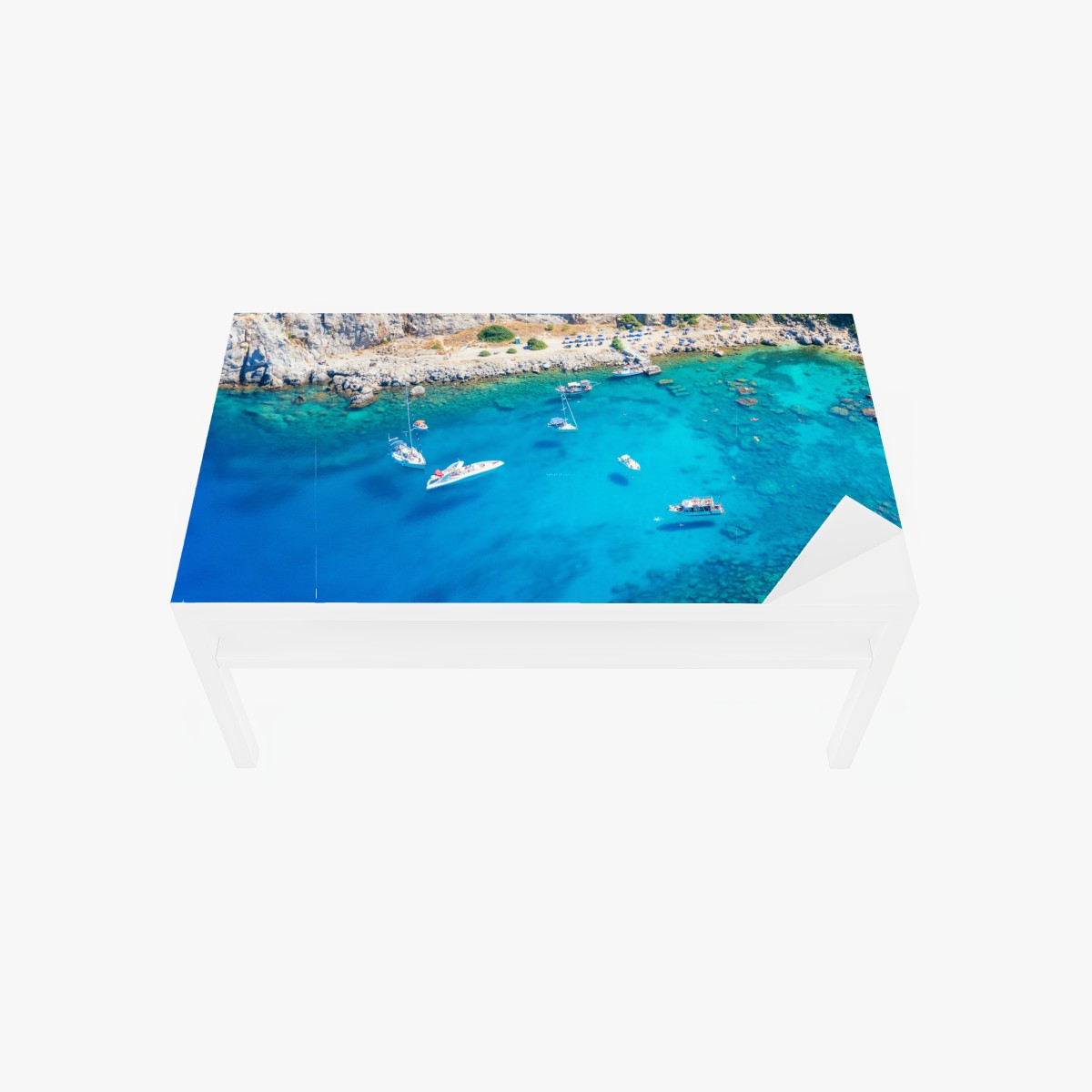 Table & desk veneer aerial view of Anthony Quinn Bay, Rhodes