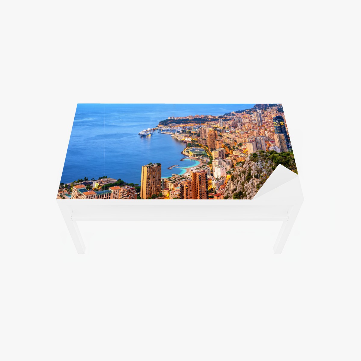 Table & desk veneer Monaco coastal cityscape at dusk