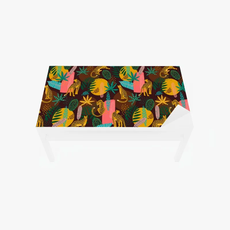 Naklejka na biurko i stół tropikalny wzór z gepardami i żywą roślinnością