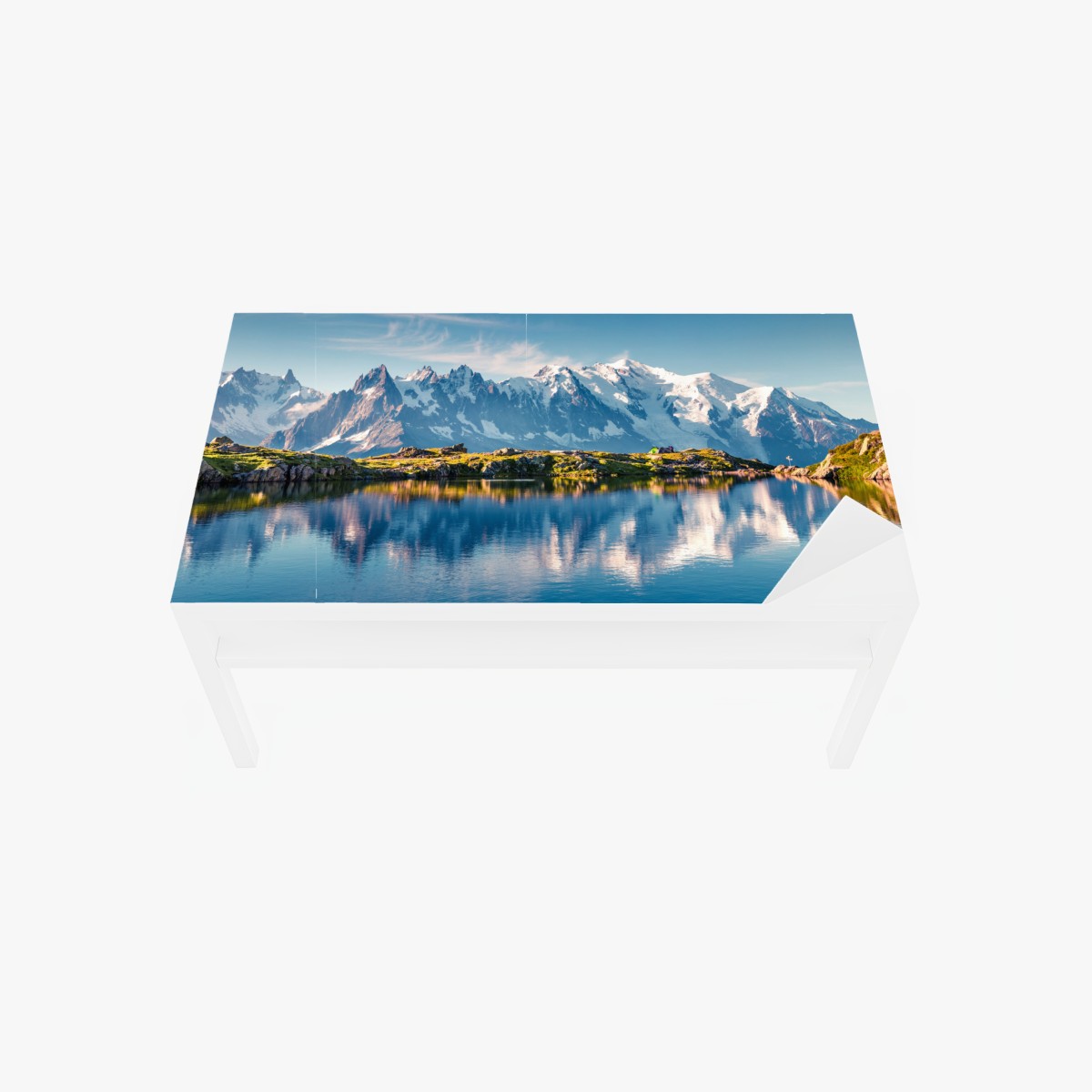Table & desk veneer panoramic view of Mont Blanc reflected in Lac Blanc