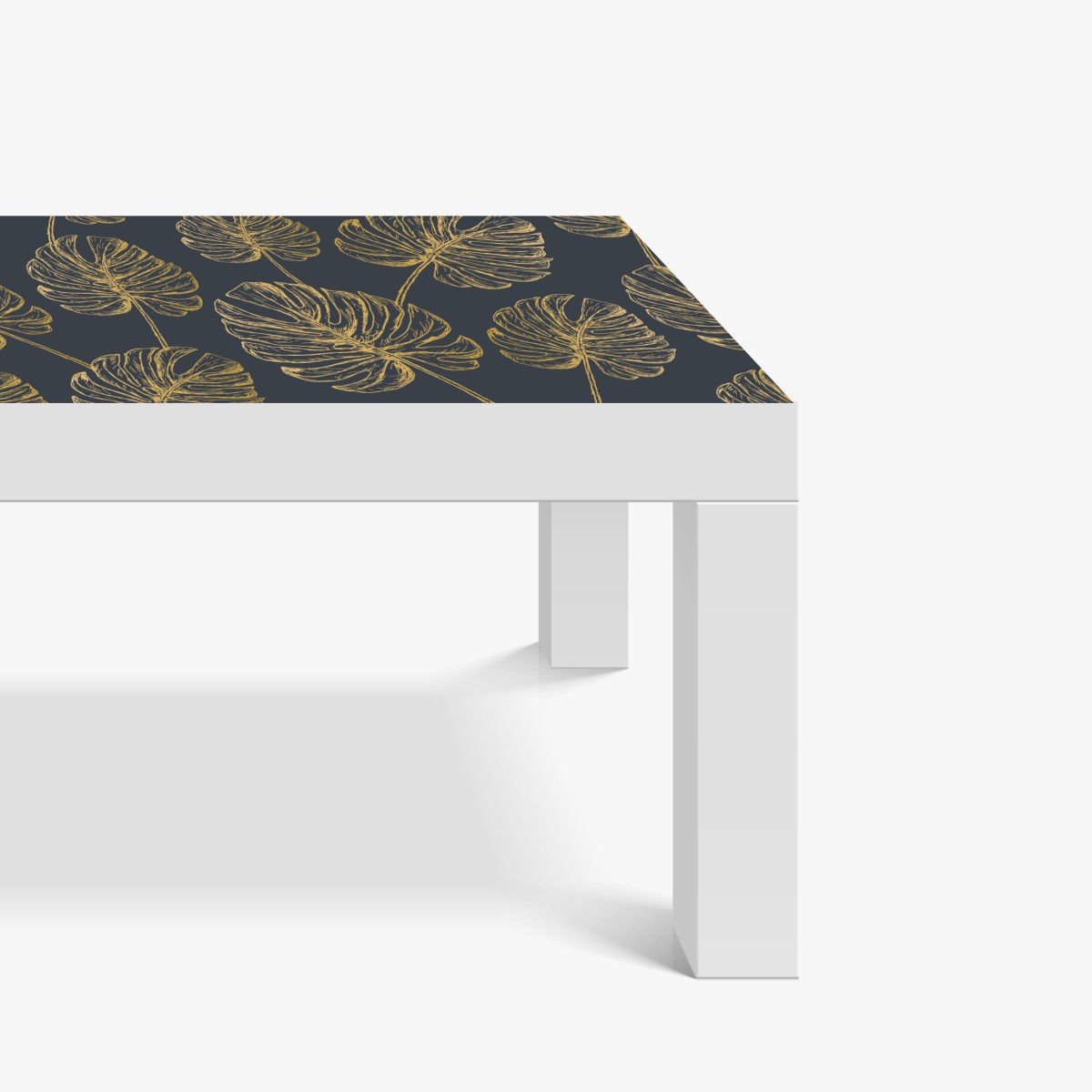 Naklejka na biurko i stół złote liście monstery na ciemnym tle – Wallissimo® Naklejka na biurko i stół złote liście monstery na ciemnym tle – Wallissimo®