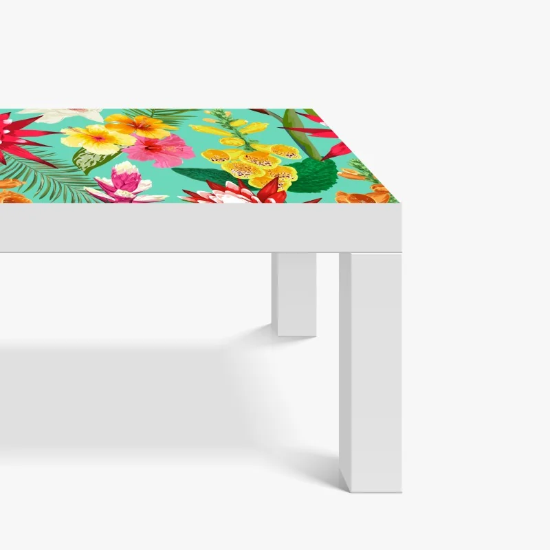 Naklejka na biurko i stół tropikalne kwiaty na turkusowym tle – Wallissimo® Naklejka na biurko i stół tropikalne kwiaty na turkusowym tle – Wallissimo®