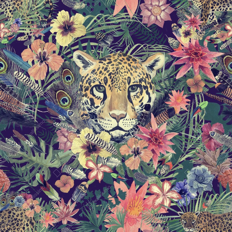 Naklejka na biurko i stół vintage akwarelowy lampart w tropikalnych liściach – Wallissimo® Naklejka na biurko i stół vintage akwarelowy lampart w tropikalnych liściach – Wallissimo®